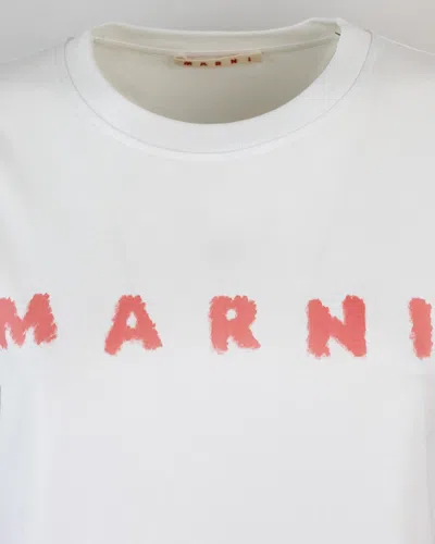 Marni White Jersey T-shirt With Scribbled Logo In White