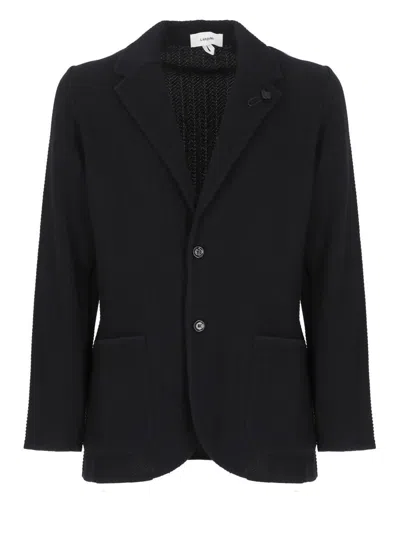 Lardini Single Breasted Jacket With Broad Peak Lapels In Black
