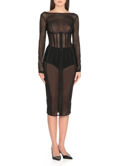 Elisabetta Franchi Tulle Midi Dress In Black