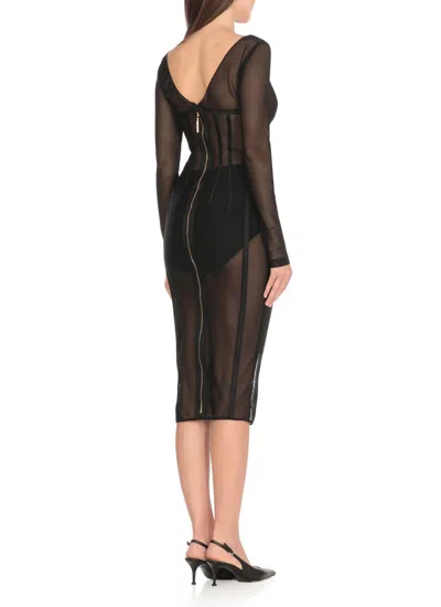 Elisabetta Franchi Tulle Midi Dress In Black