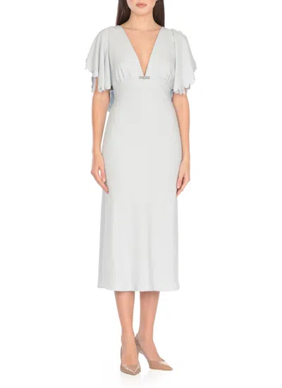 Elisabetta Franchi Light Blue Midi Dress With V-neck In White