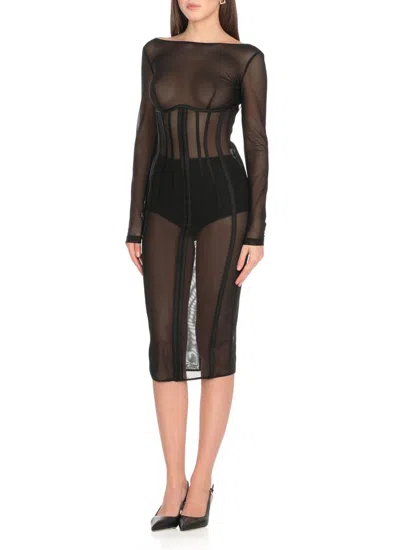 Elisabetta Franchi Tulle Midi Dress In Black