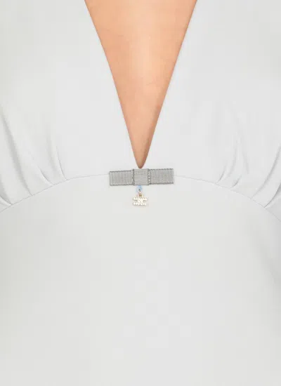 Elisabetta Franchi Light Blue Midi Dress With V-neck In White