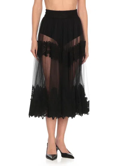 Elisabetta Franchi High Waist Lace-detailed Tulle Skirt