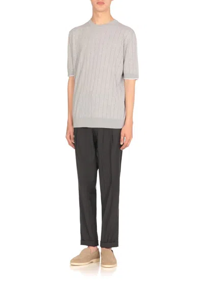 Peserico Ribbed Round Neck T-shirt In Gray
