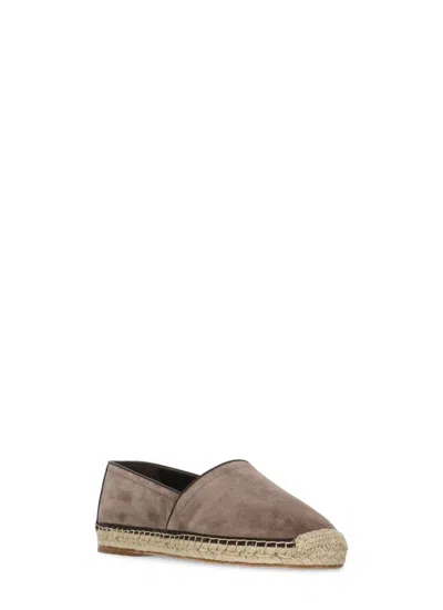 Brunello Cucinelli Round Toe Suede Espadrilles With Jute Sole In Neutral