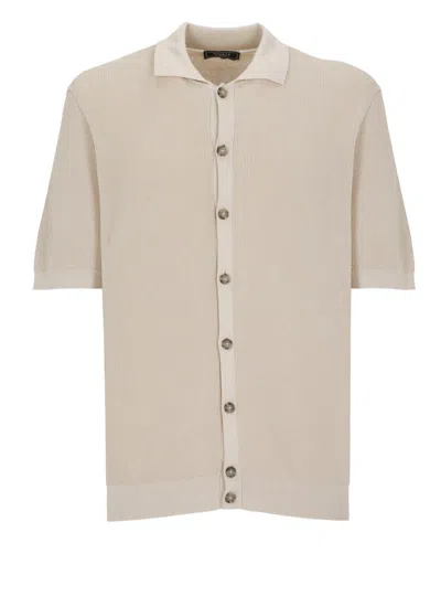Peserico Polo Cardigan In Pure Cotton Yarn In Neutral