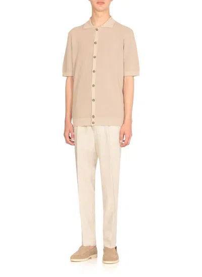 Peserico Polo Cardigan In Pure Cotton Yarn In Neutral