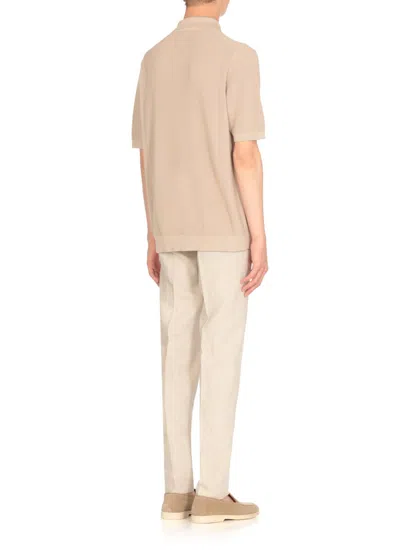 Peserico Polo Cardigan In Pure Cotton Yarn In Neutral