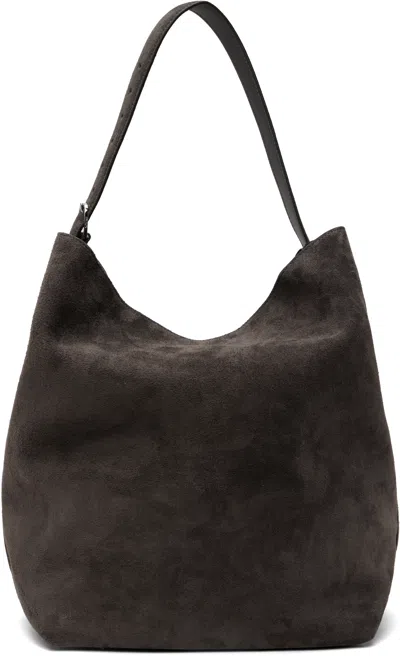 Totême Gray Belted Suede Tote