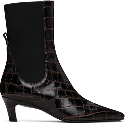 Totême Toteme Women The Mid Heel Boot Leather Boots With Croco Effect In Brown