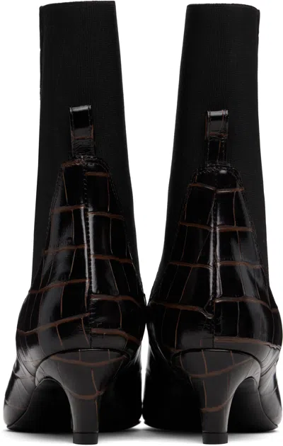 Totême Toteme Women The Mid Heel Boot Leather Boots With Croco Effect In Brown