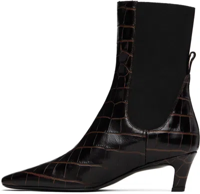 Totême Toteme Women The Mid Heel Boot Leather Boots With Croco Effect In Brown
