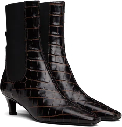 Totême Toteme Women The Mid Heel Boot Leather Boots With Croco Effect In Brown