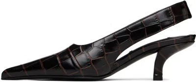 Totême Toteme Classic Croc-embossed Leather Slingback Pump In Brown