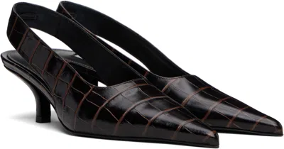 Totême Toteme Classic Croc-embossed Leather Slingback Pump In Brown