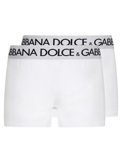 Dolce & Gabbana White Boxer Briefs With Branded Waistband In Stretch Cotton In White