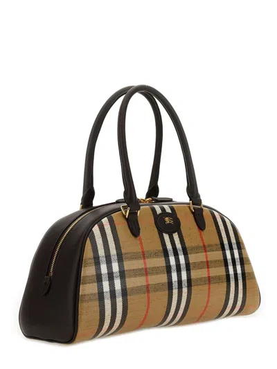 Burberry Highland Beige Handbag With Ekd Patch On The Front And All-over Check Motif In Cotton Blend Woman