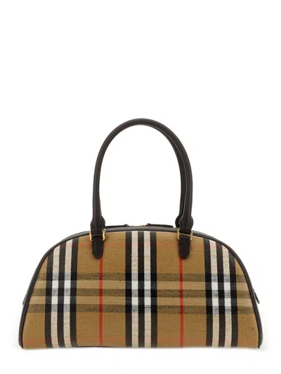 Burberry Highland Beige Handbag With Ekd Patch On The Front And All-over Check Motif In Cotton Blend Woman