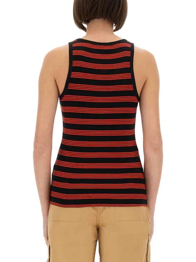 Ganni Red Striped Soft Cotton Rib Tank Top