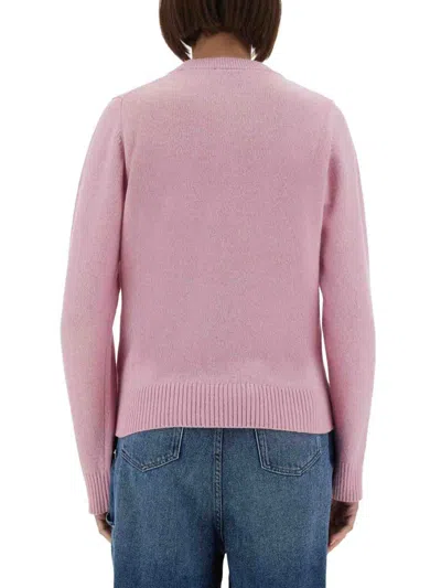 Ganni Womens Chalk Pink Poodle Logo-motif Wool-blend Knit Jumper Xs In Pink