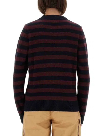 Ganni Graphic Wool Mix Poodle Stripe Sweaters And Cardigans Multicolor In Brown