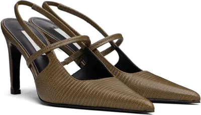 Totême Toteme Lizard Embossed Sharp Pointed Toe Slingback Pump In Brown