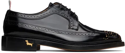 Thom Browne Black Spazzolato Leather Longwing Brogues In Black