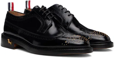 Thom Browne Black Spazzolato Leather Longwing Brogues In Black