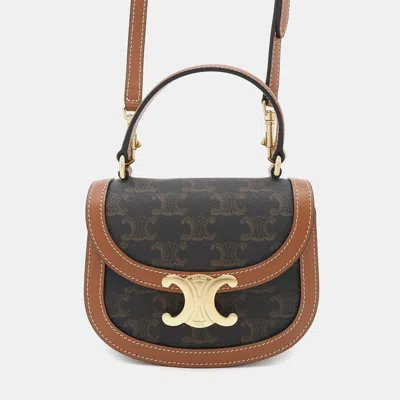 Pre-owned Celine Tan Pvc Calf Leather Triomphe Mini Busas Claire 2way Shoulder Bag