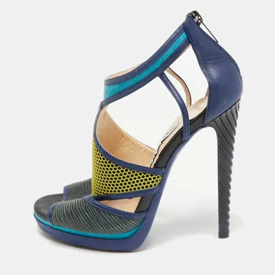 Pre-owned Jimmy Choo Multicolor Leatherand Suede Mix Media Lythe Honeycomb Platform Sandals Size 37