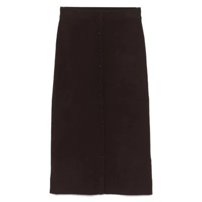 Victoria Beckham Brown Button-detail Midi Skirt In Brown