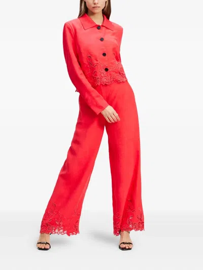 Karl Lagerfeld Red Culotte Pants With Bo Hems In Red