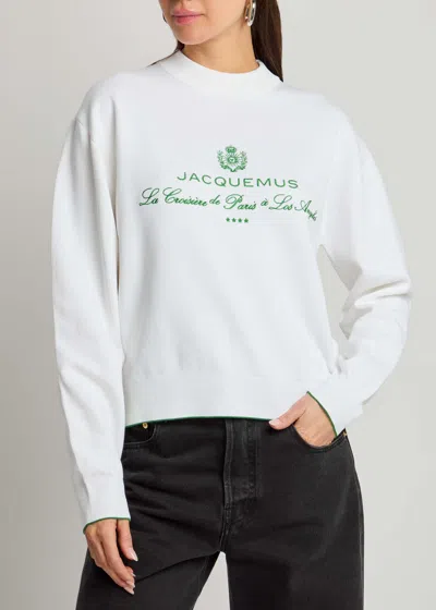 Jacquemus White Sweater With Logo Embroidered On The Front And Short Design In Cotton Woman In White