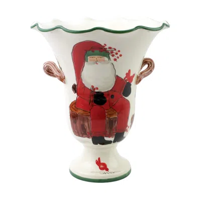 Vietri Old St. Nick Large Footed Cachepot W/ Campfire