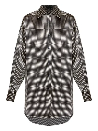 Tom Ford Camicia In Seta A Pois Dal Fit Rilassato In Gray