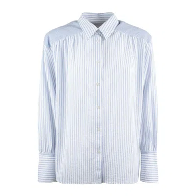 Paul Smith Cotton Blend Pinstripe Seersucker Blouse In Blue