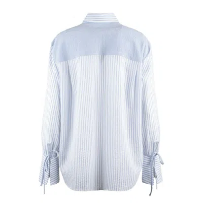 Paul Smith Cotton Blend Pinstripe Seersucker Blouse In Blue