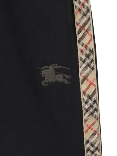 Burberry Cotton Shorts With Check Trims For Kids In Black