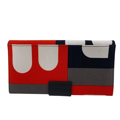 Pre-owned Bally Black Red Color Canvas Leather Long Wallet (bi-fold) ()