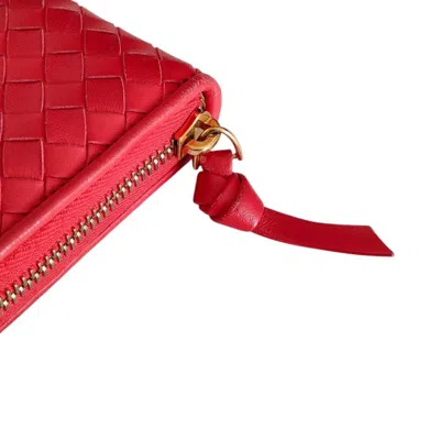 Pre-owned Bottega Veneta Red Color Leather Long Wallet (bi-fold) ()