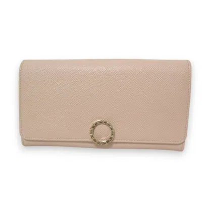 Pre-owned Bvlgari Pink Beige Leather Long Wallet (bi-fold) ()