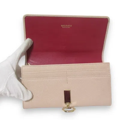 Pre-owned Bvlgari Pink Beige Leather Long Wallet (bi-fold) ()