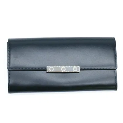 Pre-owned Cartier Black Leather Long Wallet (bi-fold) ()