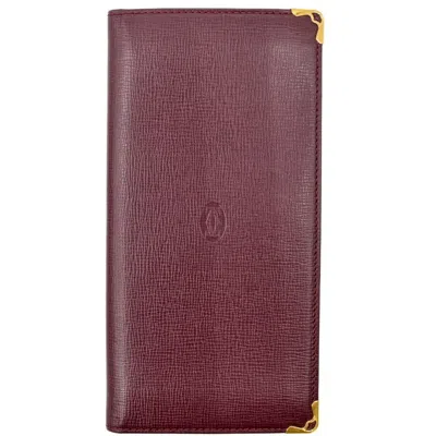 Pre-owned Cartier Bordeaux Red Color Leather Long Wallet (bi-fold) ()
