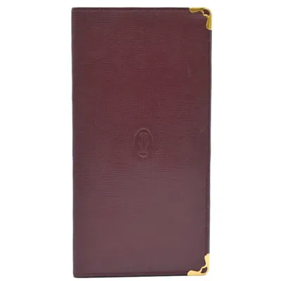 Pre-owned Cartier Bordeaux Red Color Leather Long Wallet (bi-fold) ()