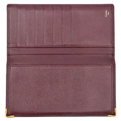 Pre-owned Cartier Bordeaux Red Color Leather Long Wallet (bi-fold) ()
