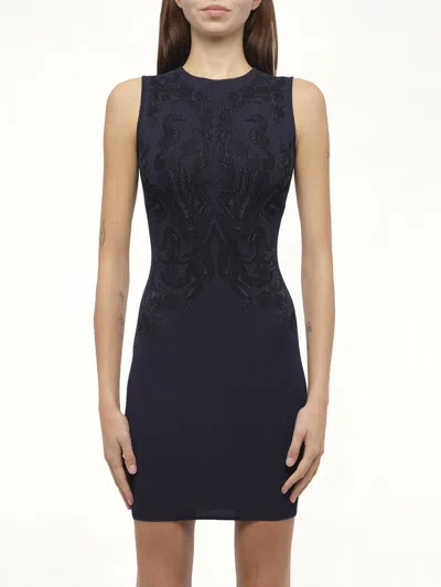 Alexander Mcqueen Women's Nk Pncl Mini Dress In Blue