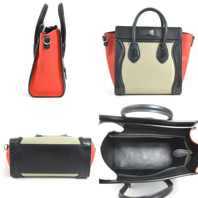 Pre-owned Celine Black Gray Red Color Leather Handbag Shoulder Bag ()