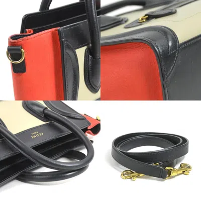 Pre-owned Celine Black Gray Red Color Leather Handbag Shoulder Bag ()